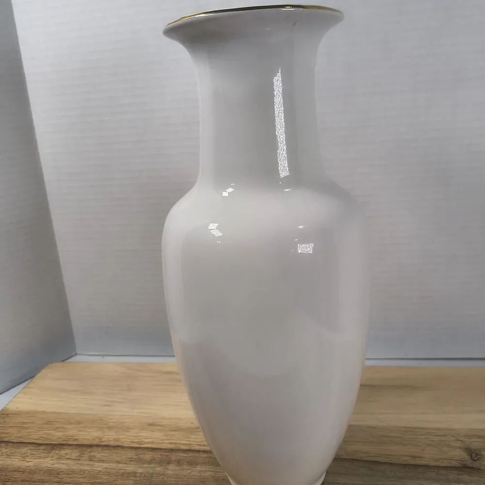 Vtg Fine China Japan White Vase Pink Cream Orchids Butterfly Gold Trim 10.5 ” H